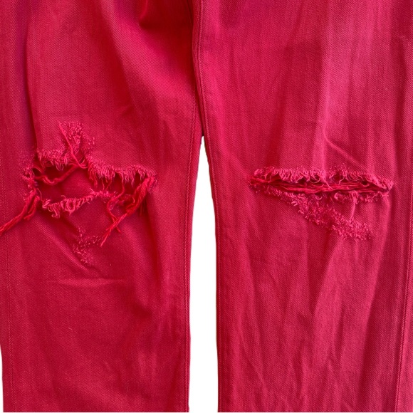Citizens of Humanity Liya High Rise Classic Fit Crop Red Jeans w Distressed Knee - Picture 8 of 16